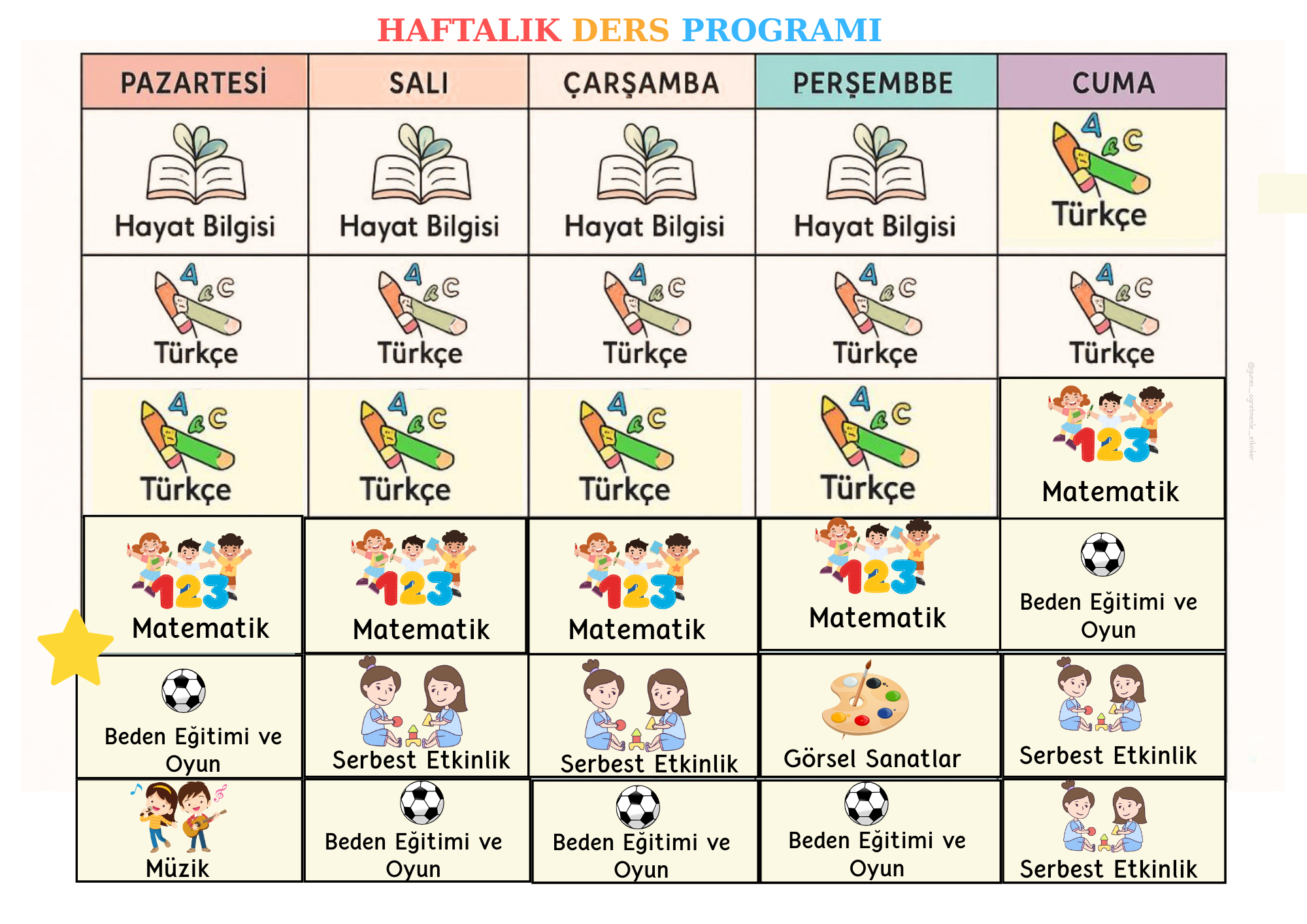1.Sınıf Haftalık Ders Programı