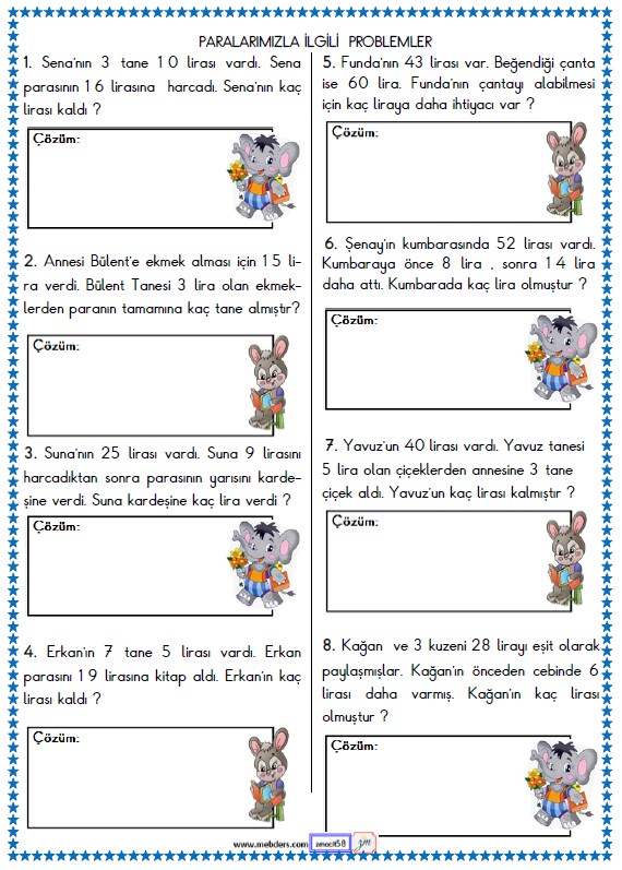 2. Sınıf Matematik Para Problemleri Etkinliği 3