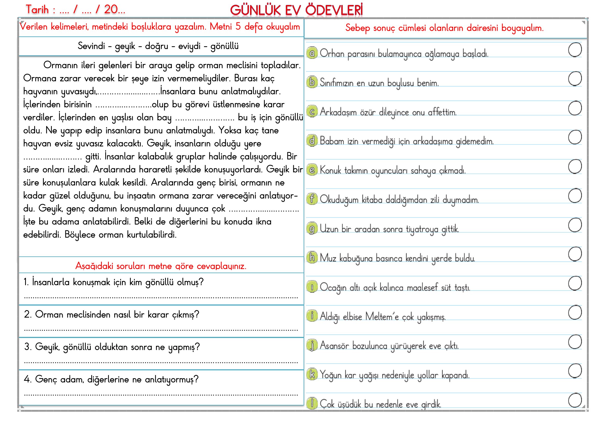 2.Sınıf - 26 Şubat 2026 Günlük Ev Ödevleri