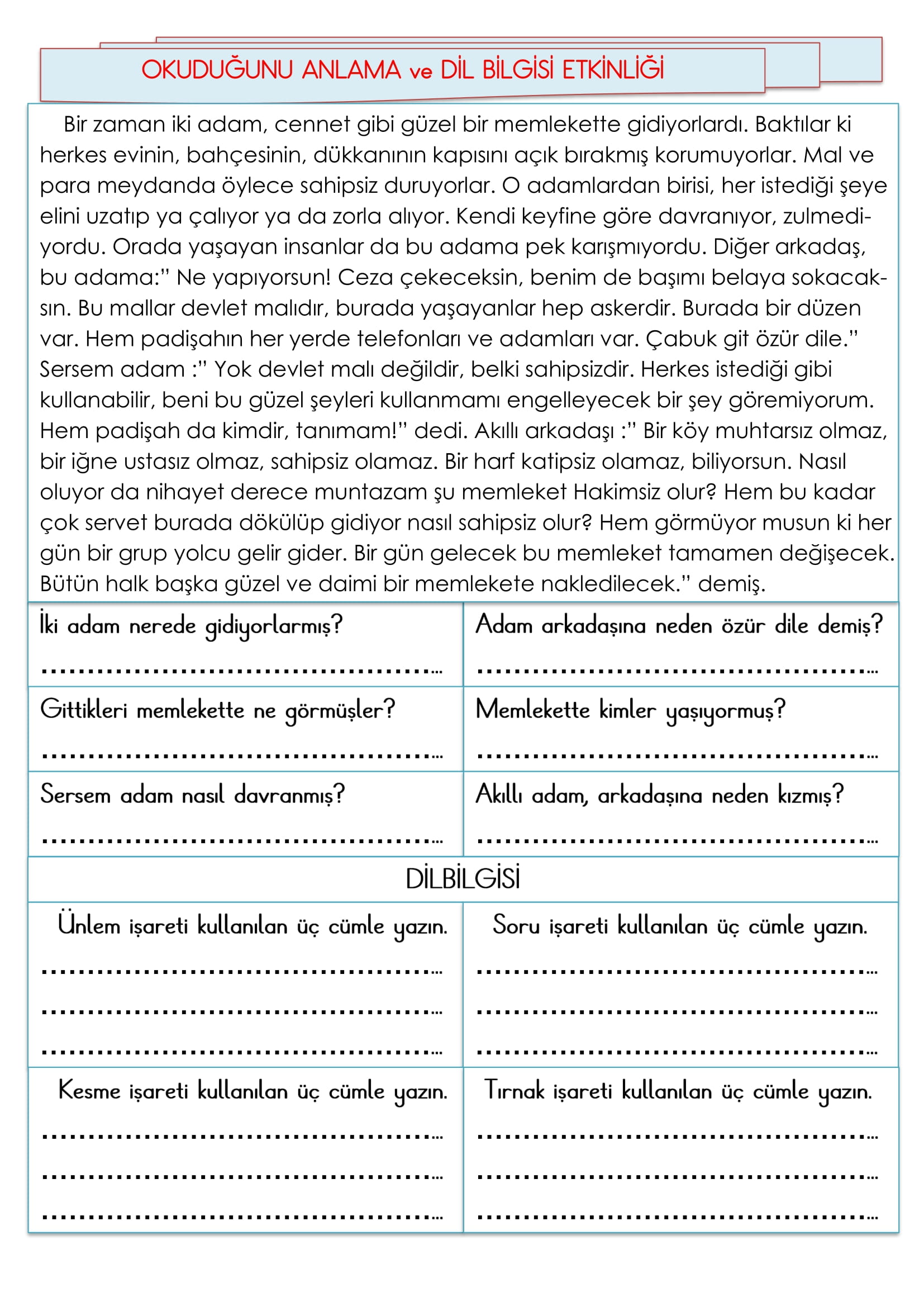 2.Sınıf - Türkçe Okuduğunu Anlama ve Dil Bilgisi Etkinliği-8