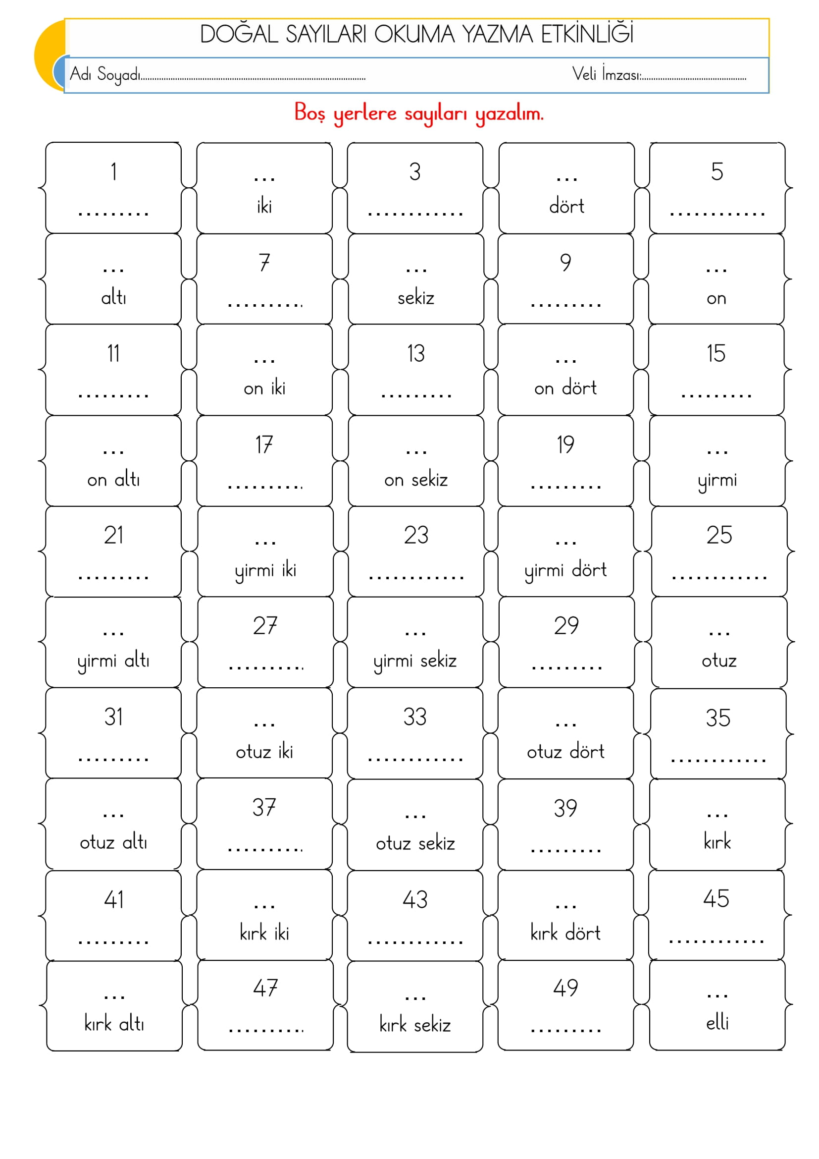 2.Sınıf - Matematik - Doğal Sayıları Okuma Yazma Etkinliği-2
