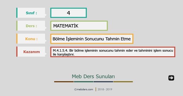 4.Sınıf Matematik Bölme İşleminin Sonucunu Tahmin Etme Sunusu