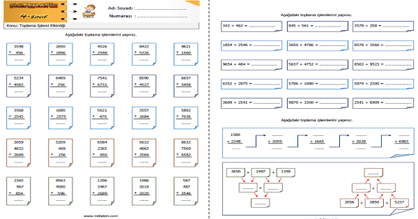 4.Sınıf Matematik Toplama İşlemi Etkinliği 3