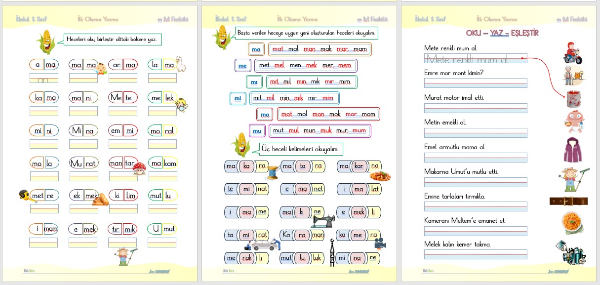 1. Sınıf İlk Okuma Yazma M SESİ FASİKÜLÜ