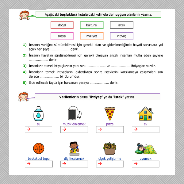 4. Sınıf Sosyal Bilgiler - İsteklerimiz, İhtiyaçlarımız Etkinliği - 1