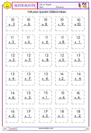 1. Sınıf Matematik Toplama İşlemi Etkinliği 10