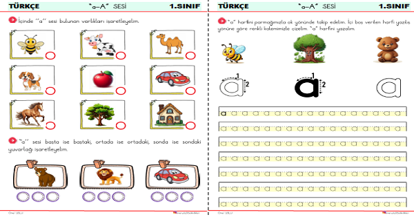 1. Sınıf İlk Okuma Yazma A-a Sesi Çalışmaları (9 Sayfa)