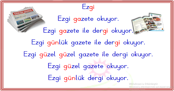 1.Sınıf İlk Okuma Yazma (G-g) Karesel Okuma Metinleri