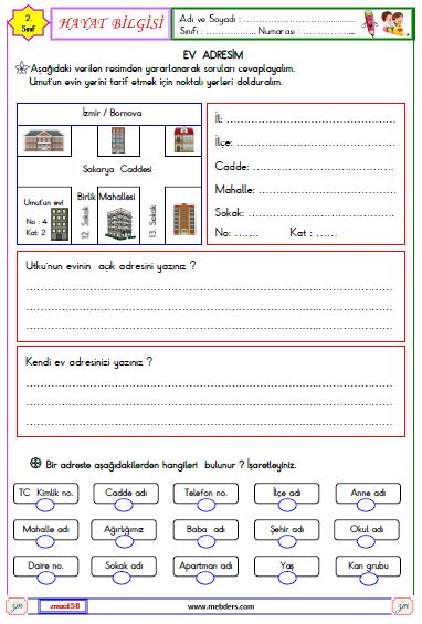2. Sınıf Hayat Bilgisi Evimizin Adresi Etkinliği