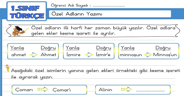 1.Sınıf Türkçe Özel Adların Yazımı Etkinliği