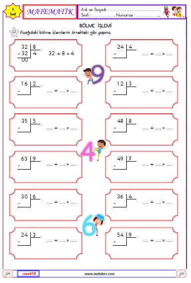3. Sınıf Matematik  Bölme İşlemi Etkinliği 3