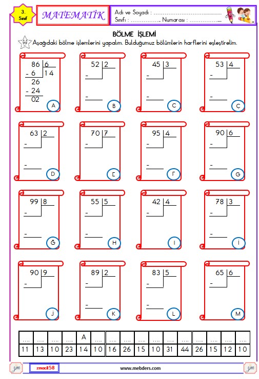 3. Sınıf Matematik Bölme İşlemi Etkinliği 6