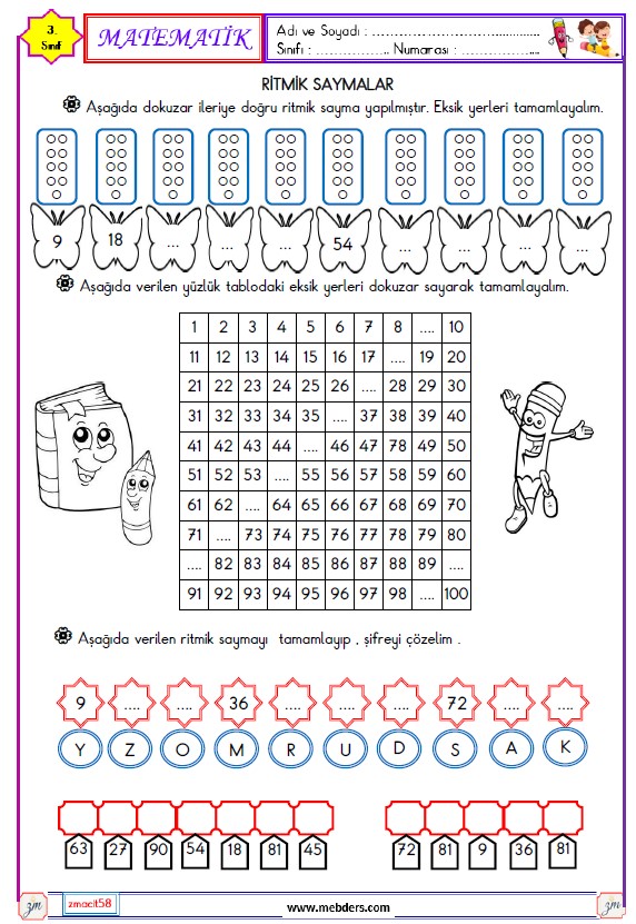 3. Sınıf Matematik Ritmik Saymalar Etkinliği (Dokuzar)