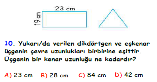 4.Sınıf Matematik Çevre Ölçme -Yaprak Test-1