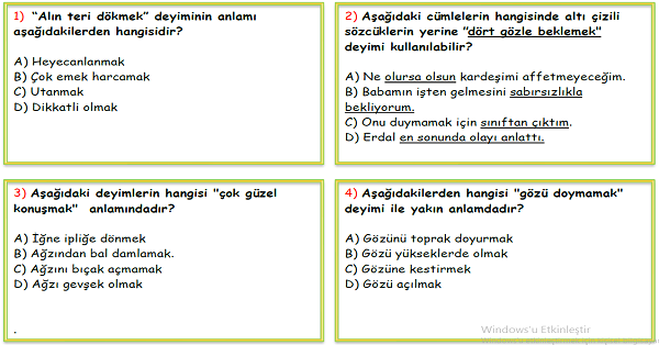 4.Sınıf Türkçe Deyimler Test-1