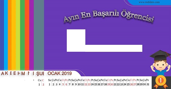 2019 Takvimli Ayın Başarılı Öğrencisi Şablonu