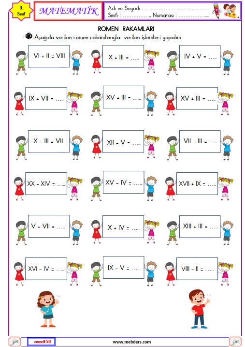 3. Sınıf Matematik Romen Rakamları Etkinliği 2