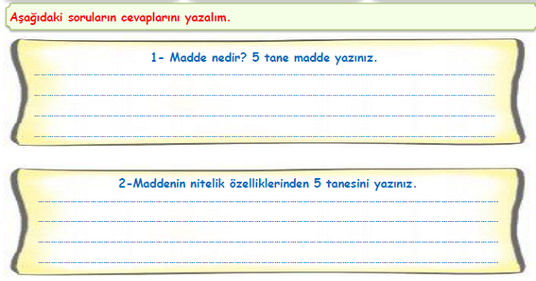 4.Sınıf Fen Bilimleri Maddenin Özellikleri Soru Cevap Etkinliği