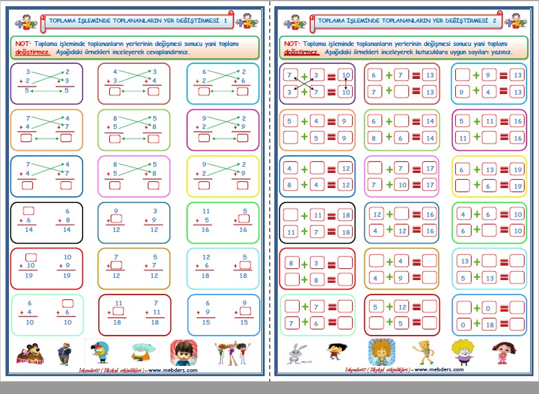 1.Sınıf Matematik Toplama İşleminde Toplananların Yer Değiştirmesi  (2 Sayfa)