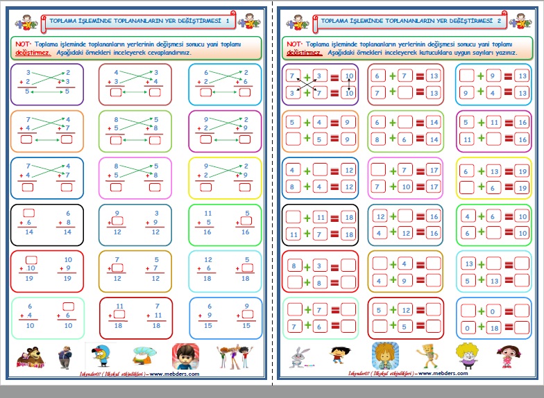 1.Sınıf Matematik Toplama İşleminde Toplananların Yer Değiştirmesi  (2 Sayfa)