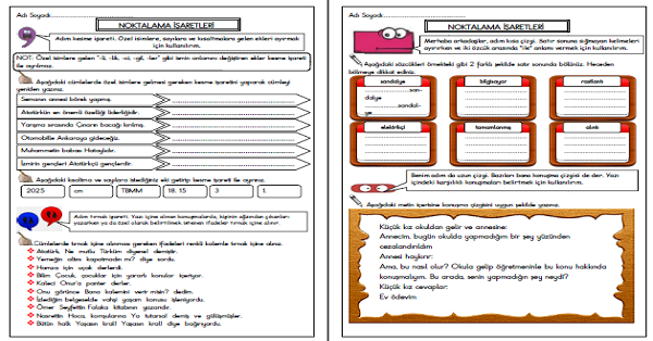 4. Sınıf Türkçe Kesme İşareti - Tırnak İşareti - Kısa Çizgi ve Uzun Çizgi Etkinlikleri