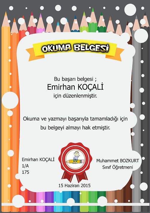 Okumaya geçenlere okuma belgesi