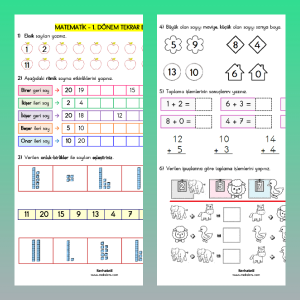 1. Sınıf Matematik - 1. Dönem Konuları Tekrar Etkinliği