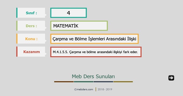 4.Sınıf Matematik Çarpma ve Bölme İşlemleri Arasındaki İlişki Sunusu