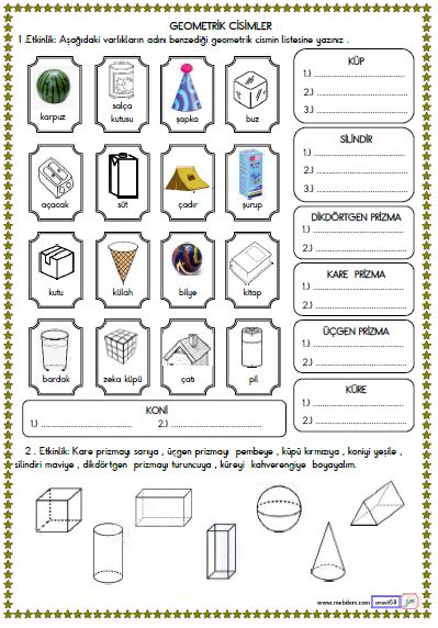 2. Sınıf Matematik Geometrik Cisimler Etkinliği 2