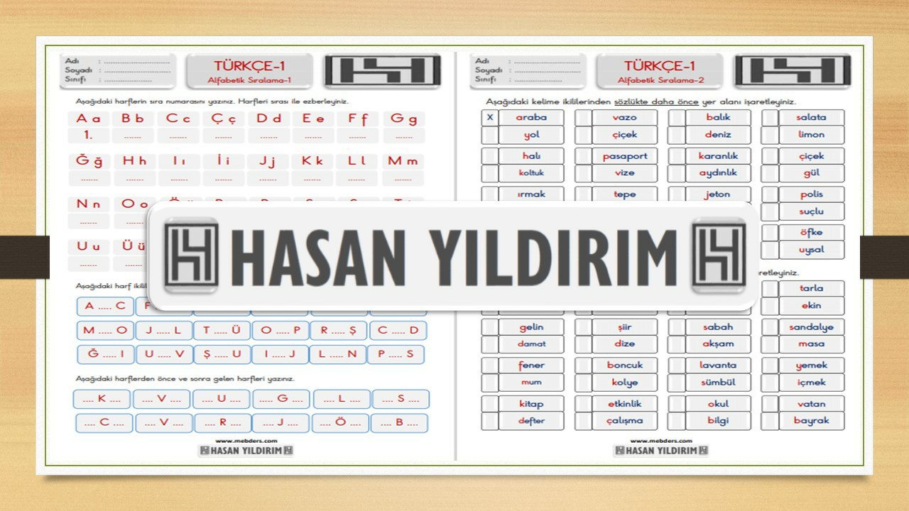 1.Sınıf Türkçe Alfabetik Sıralama Etkinlik Sayfaları