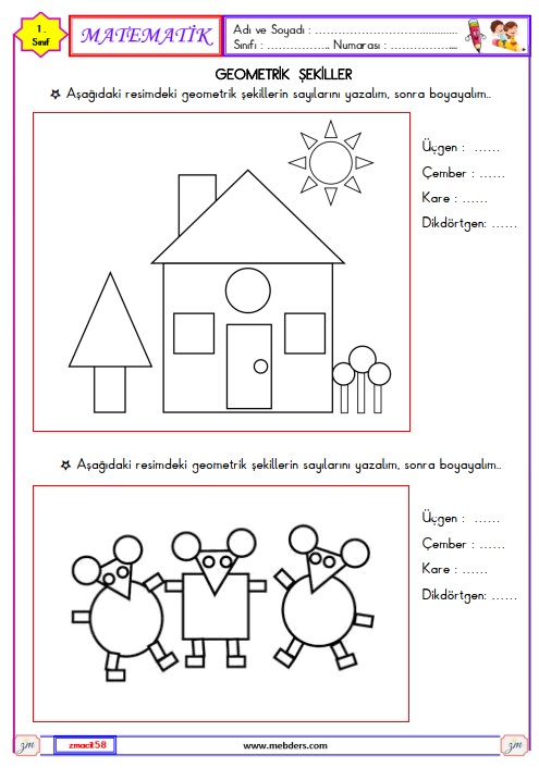 1. Sınıf Matematik Geometrik Şekiller Etkinliği 21