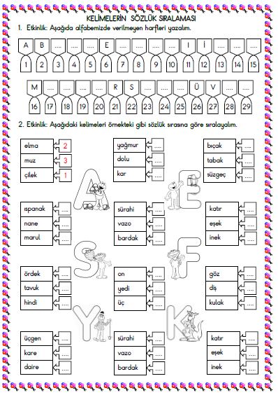 1. Sınıf Türkçe Alfabemiz ve Kelimelerin Sözlük Sırası Etkinliği