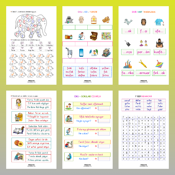 1. Sınıf - Eğlenceli F Sesi Etkinlikleri (11 Sayfa)