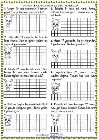 1. Sınıf Matematik Toplama ve Çıkarma İşlemi Problemleri Etkinliği