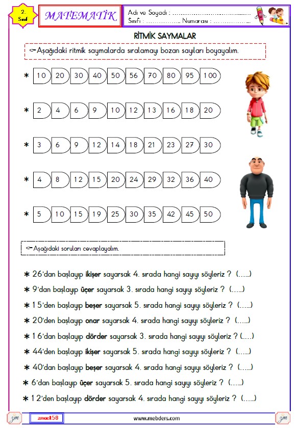 2. Sınıf Matematik Ritmik Saymalar Etkinliği 3