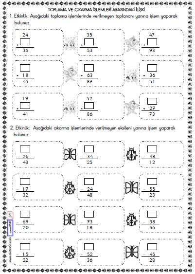 2. Sınıf Matematik Toplama ve Çıkarma İşlemleri Arasındaki İlişki Etkinliği 3