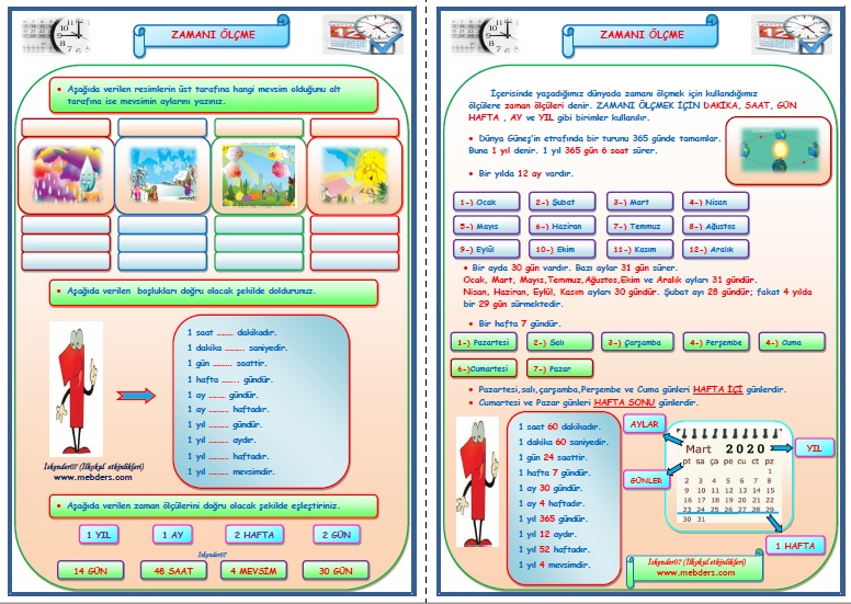 2.Sınıf Matematik Zamanı Ölçme Konu Anlatımı Etkinlik Çalışması  (4  Sayfa)