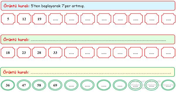 4.Sınıf Matematik Doğal Sayılarda Örüntü Etkinliği 1