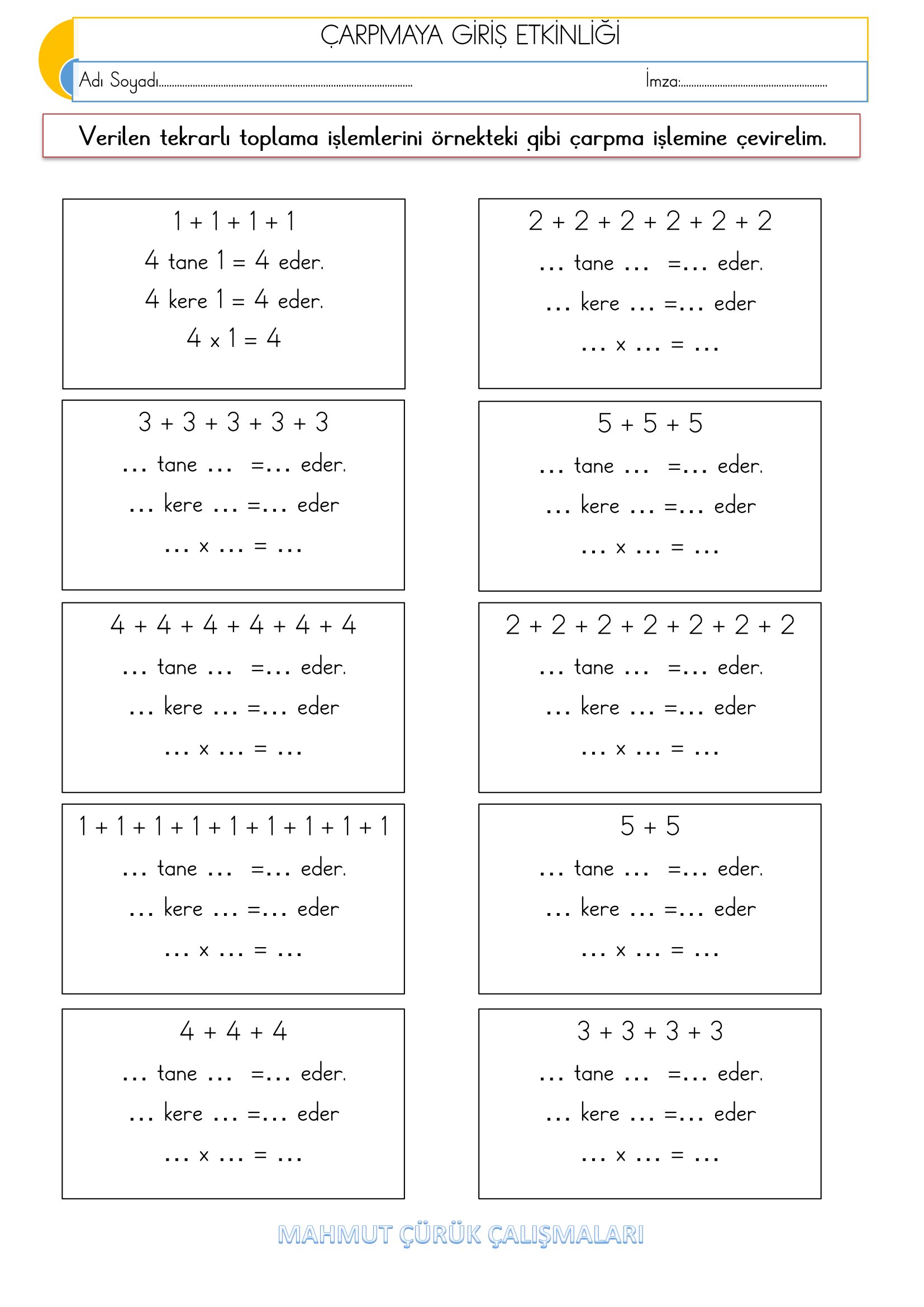 2.Sınıf - Matematik - Çarpmaya Giriş Etkinliği-3