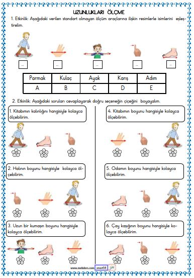 2. Sınıf Matematik Uzunlukları Ölçme  Etkinliği 1