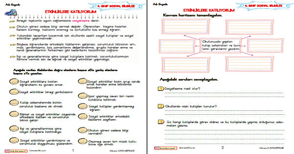 4.Sınıf Sosyal Bilgiler Eğitsel ve Sosyal Etkinliklere Katılıyorum Etkinliği 5