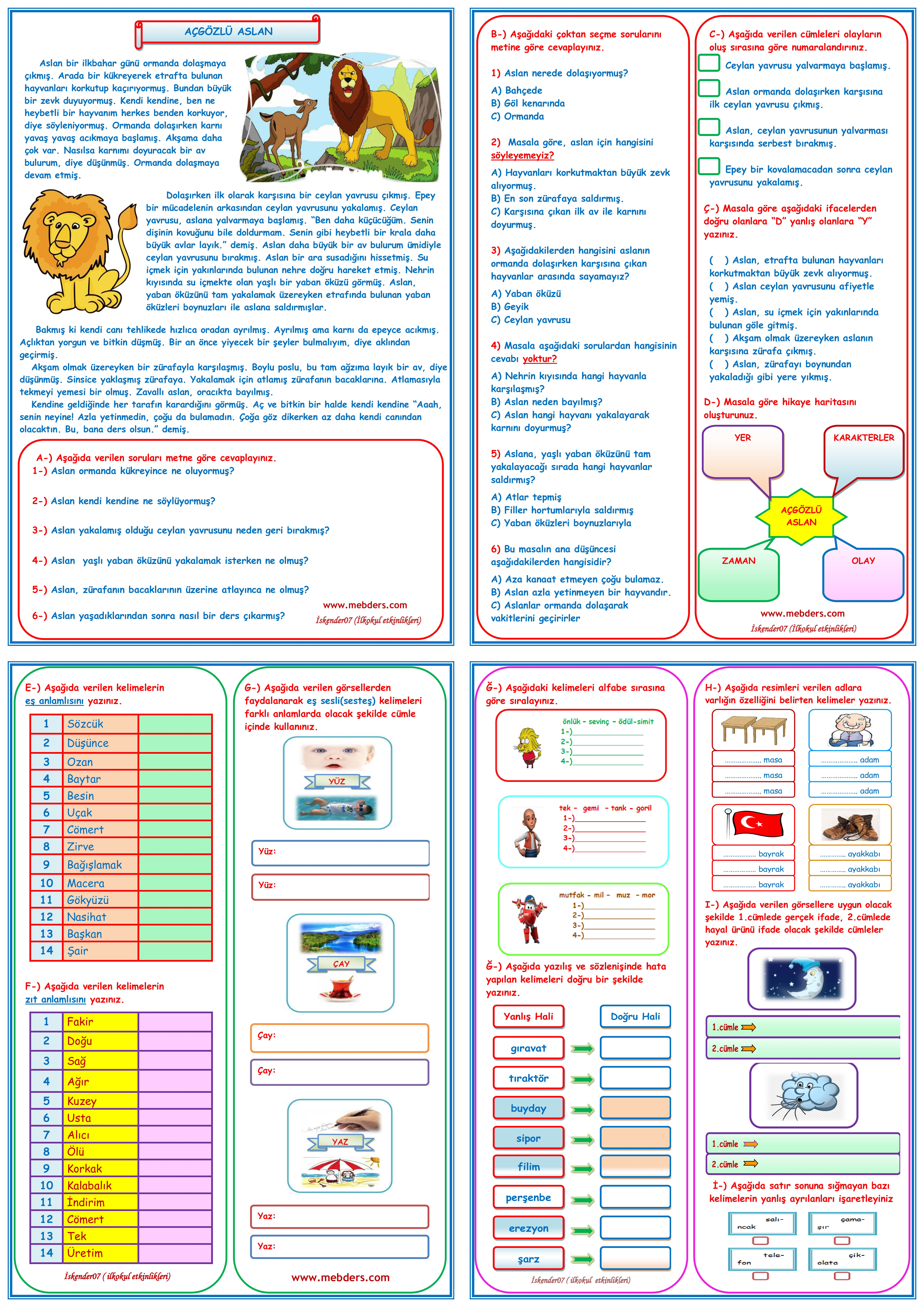 3.SINIF TÜRKÇE DERSİ TELAFİ EĞİTİMİ (4 SAYFA)