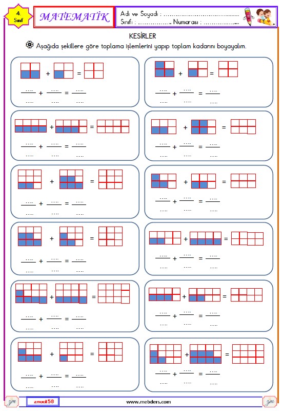 4. Sınıf Matematik-Kesirler Toplama ve Çıkarma İşlemi Etkinliği 8