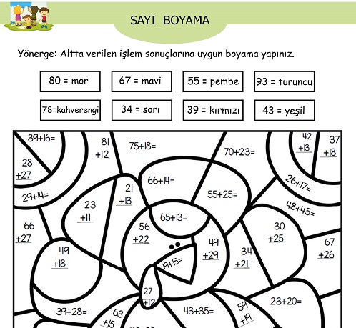 Toplama İşlemli Sayı Boyama Etkinliği 4