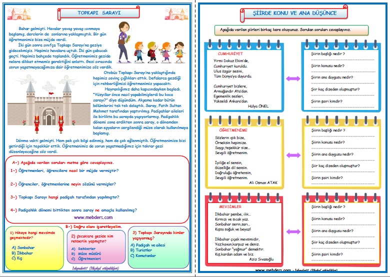 2.Sınıf 35.Hafta Etkinlik Ödev Paketi  (05 - 09 Haziran)