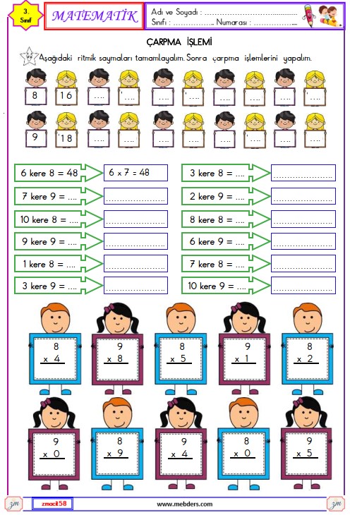 3. Sınıf Matematik Çarpma İşlemi  Etkinliği 9