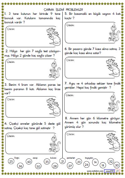 2. Sınıf Matematik Çarpma İşlemi Problemleri Etkinliği