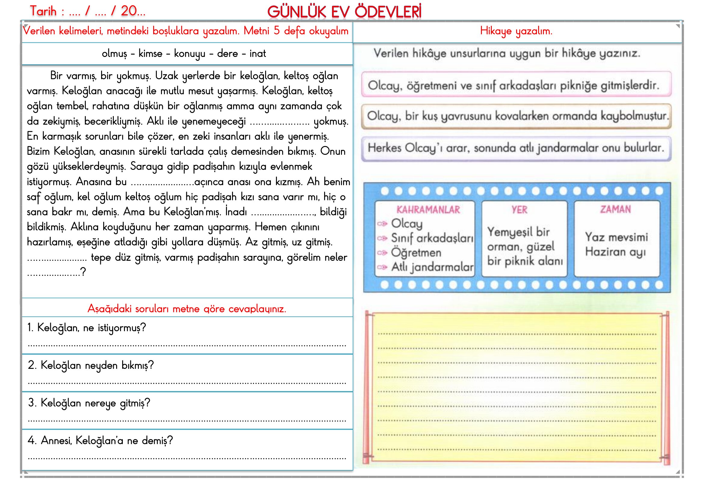 2.Sınıf - 02 Nisan 2026 Günlük Ev Ödevleri
