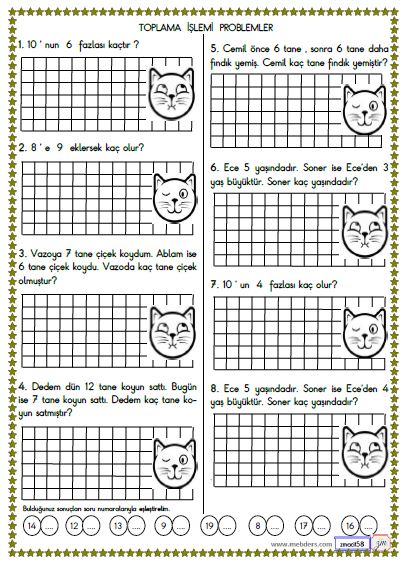 1. Sınıf Matematik  Toplama İşlemi Problemleri Etkinliği 6