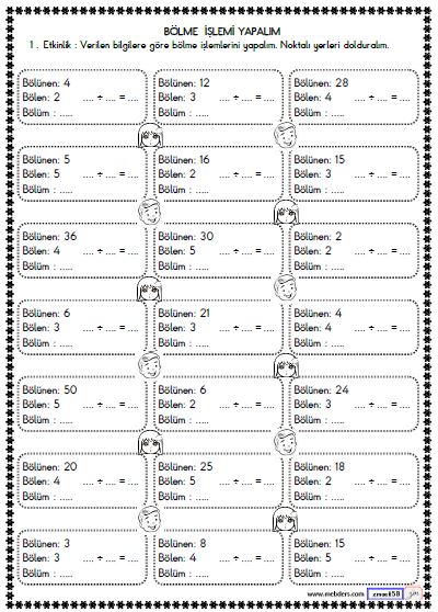 2. Sınıf Matematik Bölme İşlemi Etkinliği 4